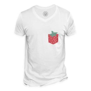 T-SHIRT T-shirt Homme Col V Poche Fraise Printemps Fruit Mignon Illustration Dessin