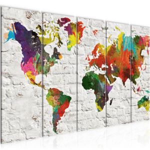TABLEAU - TOILE Runa art Tableau Décoration Murale Carte du Monde 200x80 cm - 5 Panneaux Deco Toile Prêt à Accrocher 106955b