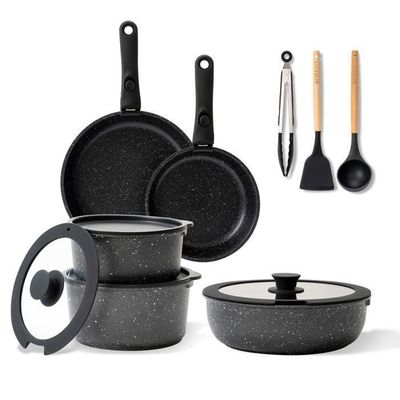 BEZIA Lot de 10 casseroles et poêles antiadhésives pour plaques à induction, compatible avec toutes les cuisinières, gris, F9102-Grey BEZIA Lot de 10 casseroles et poêles antiadhésives pour plaques à induction, compatible avec toutes les cuisinières, gris, F9102-Grey