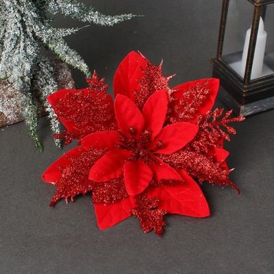 Fleur De Noël N&T NIETING Lot De 24 Fleurs De Poinsettia Artificielles à Paillettes Fleur Noel Artificielle