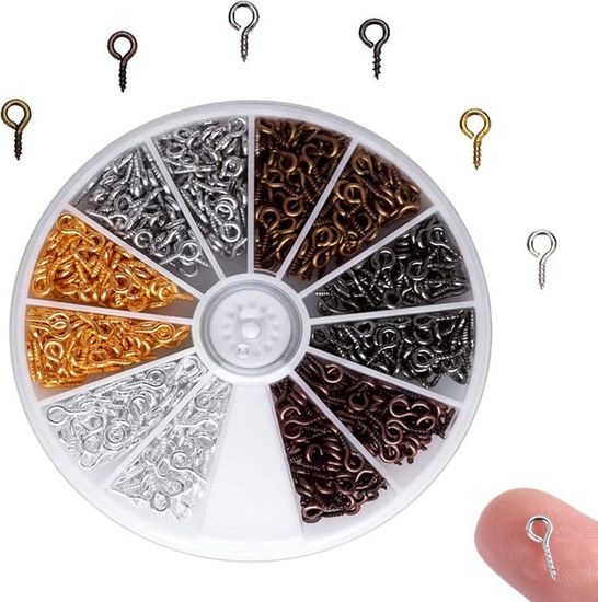 100pcs Mini Crochets à Oeil La Brasse 7x3mm - Pendentifs Pour Fabrication Bijoux, 5 Couleurs