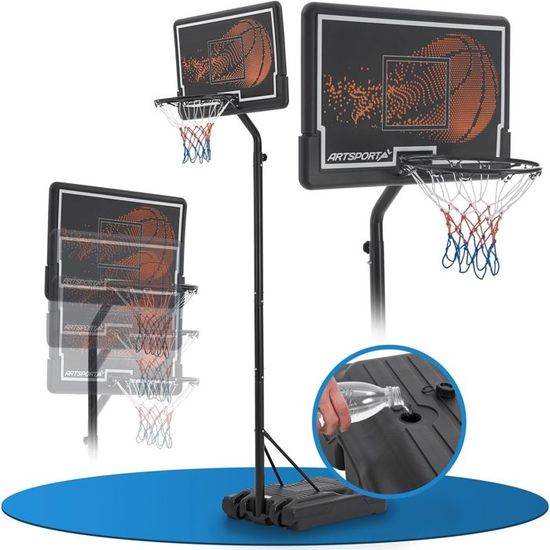 Panier De Basket Extérieur ArtSport Avec Pied Et Roulettes – Hauteur Réglable 255 à 305 Cm, Pour Adultes Et Enfants, Noir