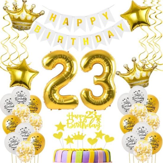 Déco Anniversaire 23 Ans Rose - Ballons Chiffres, étoiles Et Banderole Joyeux Anniversaire