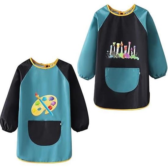 Tablier De Peinture Enfant Imperméable - Taille L/XL (110-150cm) - Manches Longues, Poches - Pour Activités Créatives, Jeux D'eau - 3