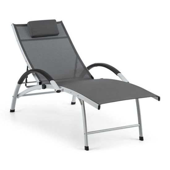 Chaise longue de jardin - Blumfeldt Sun Valley - Transat pliant  - dossier réglable - Chaise de jardin - Aluminium - gris