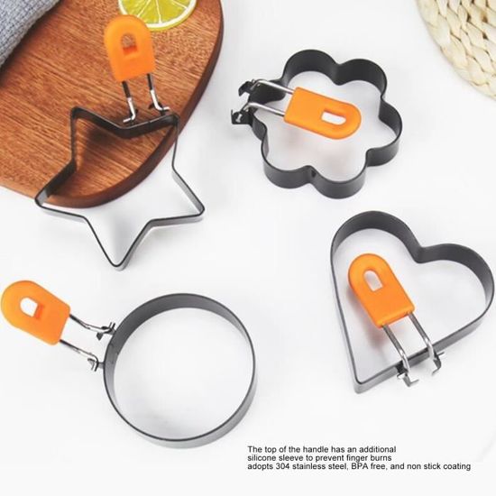 Moule à Ufs Au Plat - CIKONIELF - Acier Inoxydable 304 - 4 Formes Différentes - Antiadhésif