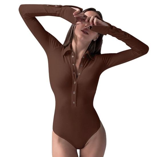 FSMO Body Femme Élégant Col V Manches Courtes Zippé - Justaucorps Léopard Chic Avec Boutons-Pression