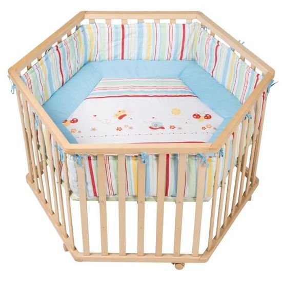 Roba Parc Bebe Butterfly Hexagonal Avec Tour De Parc De Protection Et Roulettes Bois Nature Cdiscount Puericulture Eveil Bebe