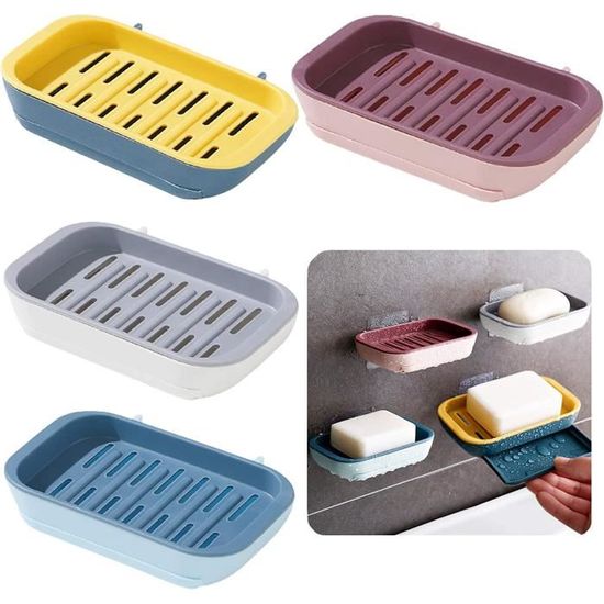 3 Pcs Porte-Savon Adhésif, Porte-Douche Avec Drain, Plateau Mural Pour Boîte À Savon Pour Salle