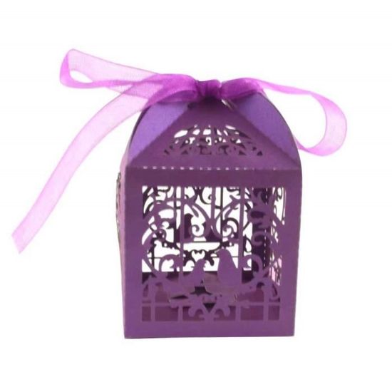 50x Boîte à dragées bonbons Coeur Oiseaux Cage pour Mariage Baptême M2843