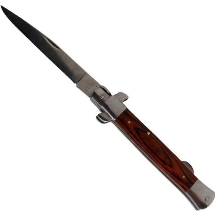 Couteau à cran d'arret type Stiletto acier et bois