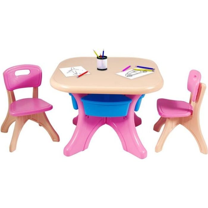 COSTWAY Ensemble Table et Chaises pour Enfant, Inclus 1 Table et 2 Chaises, Matériau Ecologique, Forte Capacité de Charge