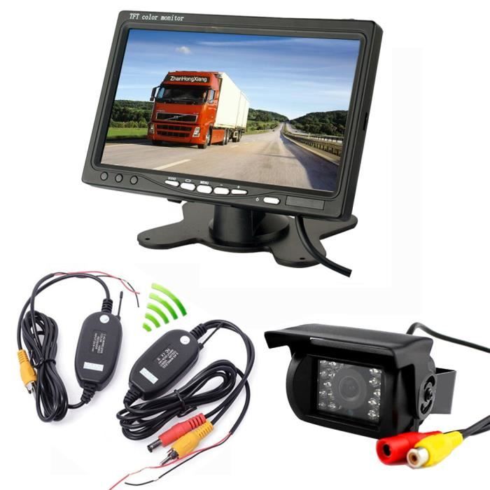 Kit de caméra de recul Sans Fil 7 pouces TFT LCD Moniteur + inversée Caméra Arrière 18 IR led + Récepteur et Émetteur