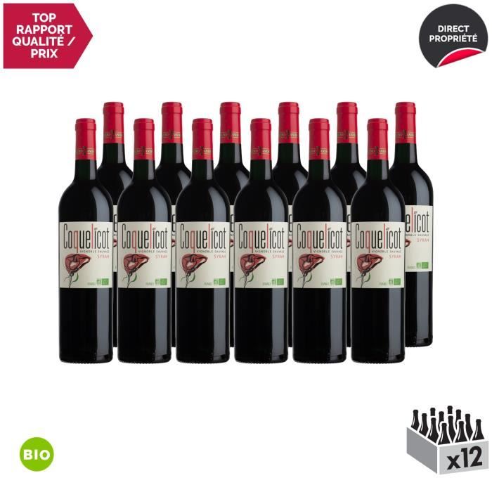 Coquelicot Syrah Rouge 2019 - Bio - Lot de 12x75cl - Bruno Andreu - Appellation IGP Côtes Catalanes - Vin Rouge du Languedoc -