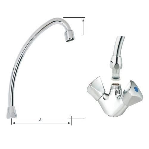 Bec col de cygne à portée plate Ø18 écrou 3/4 Lg 135 h 190, embout aérateur