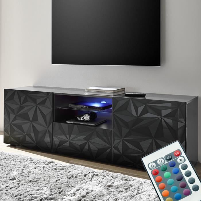 Grand meuble télé lumineux design laqué gris NINO 2 L 181 x P 42 x H 79 cm Gris