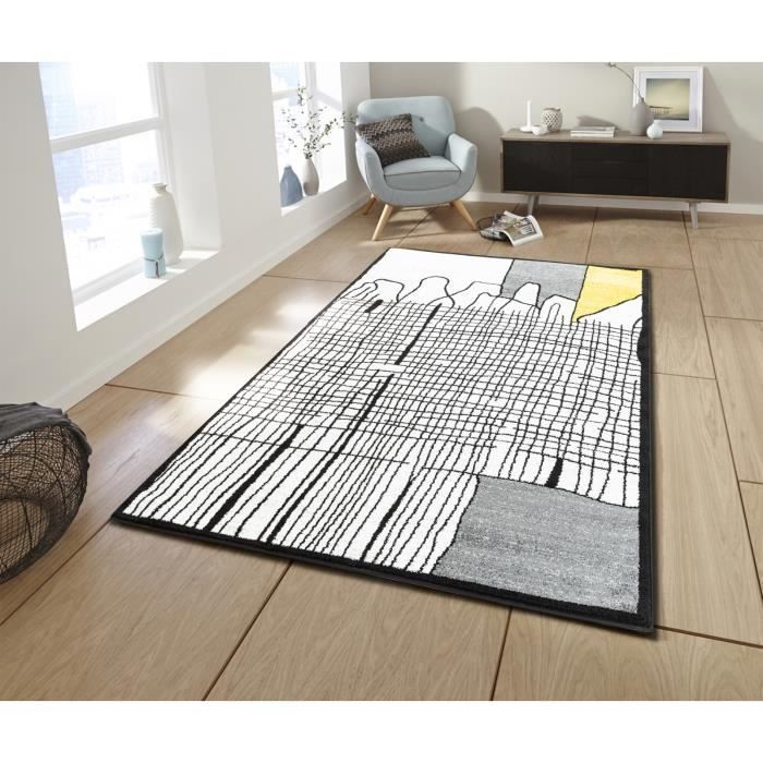 CALI Grand tapis de salon graphique - 200 x 280 cm - jaune