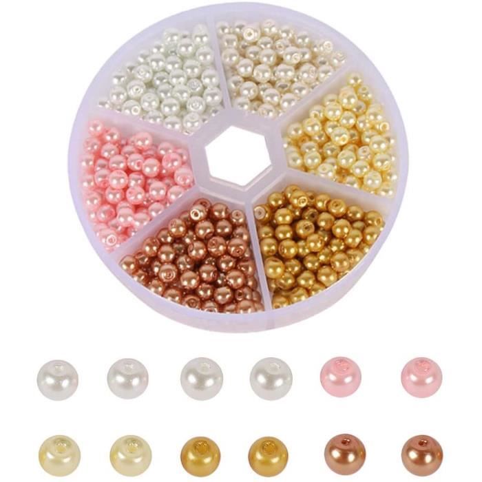 Aweisile Perles Rondes Pièces 4 mm Perle Nacre Perle en Verre Multicolore Perles Rondes en Verre Perle Rond avec Boîte pour DI A168