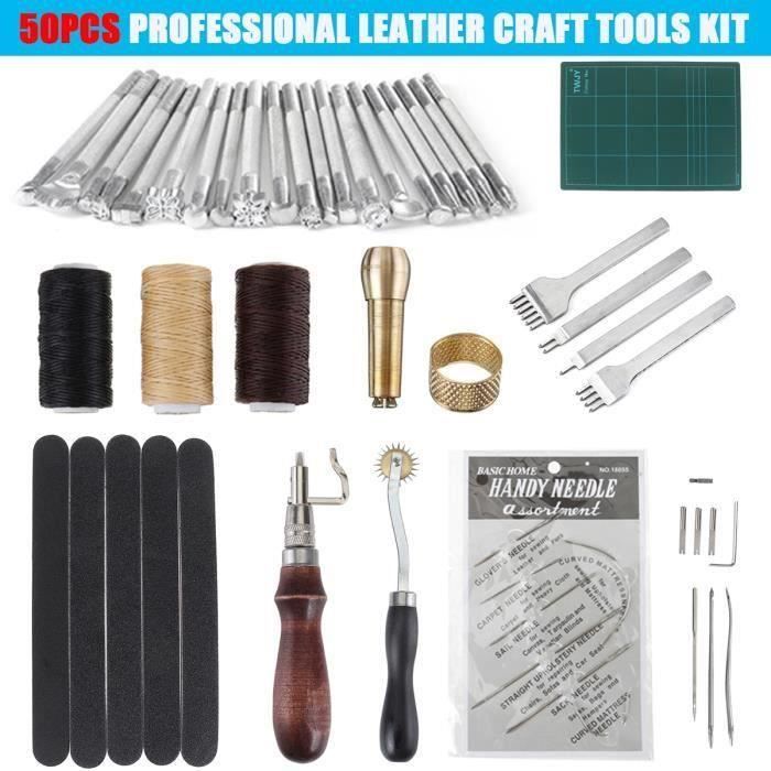 BRAVOTW 50PCS Kit de Couture Outillage Maroquinerie à la Main Pro DIY Artisanat du Cuir