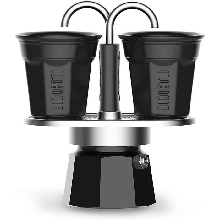 Bialetti Mini Express Color Set Cafetière 2 tasses + 2 verres Aluminium Noir