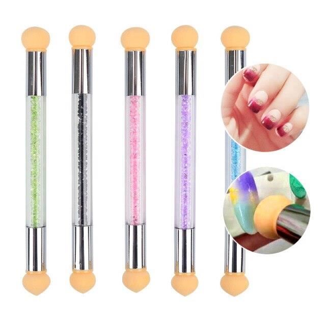 Pinceau pour vernis à ongles Gel acrylique, 2 têtes, éponge, dégradé, transfert de couleur progressif, paillettes, peint*HH7043