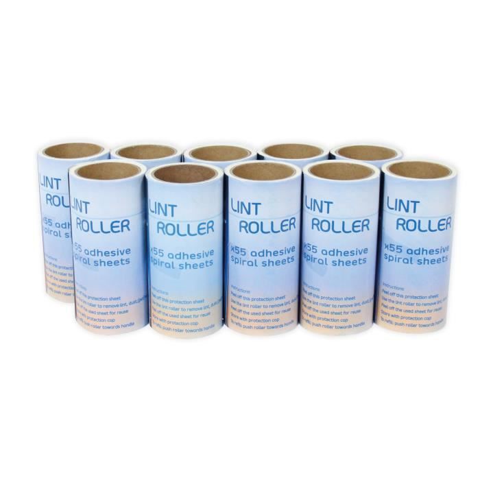 LaundrySpecialist® Pack de 10 RECHARGES Roller pour enlever les poils d'animaux et les peluches des textiles - 55 feuilles