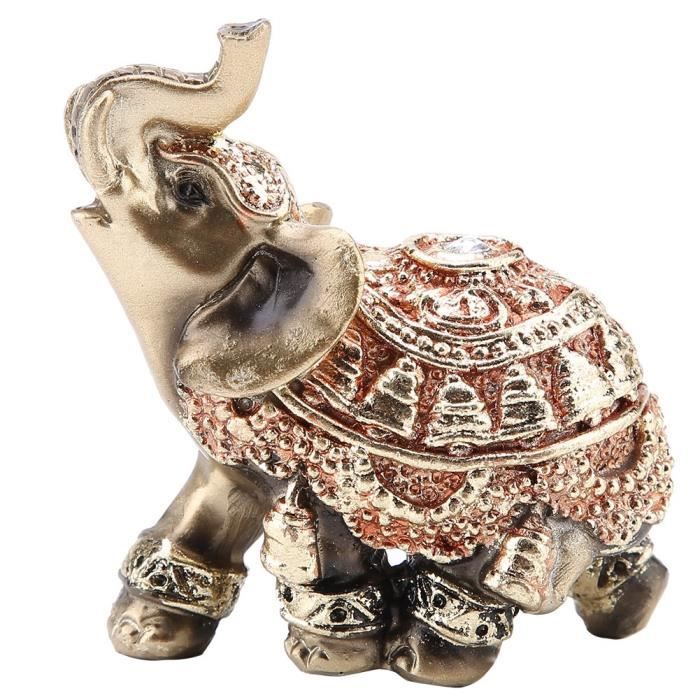 Qiilu Statue d'éléphant Chanceux Feng Shui Golden Elephant Statue Sculpture Richesse Figurine Cadeau Décoration (S)