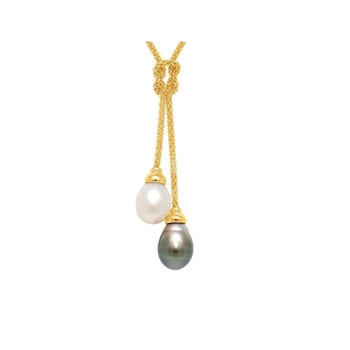 Collier en Or Blanc 750-1000, Diamants et Perle de Culture Blanche et Perle de Tahiti - Blue Pearls
