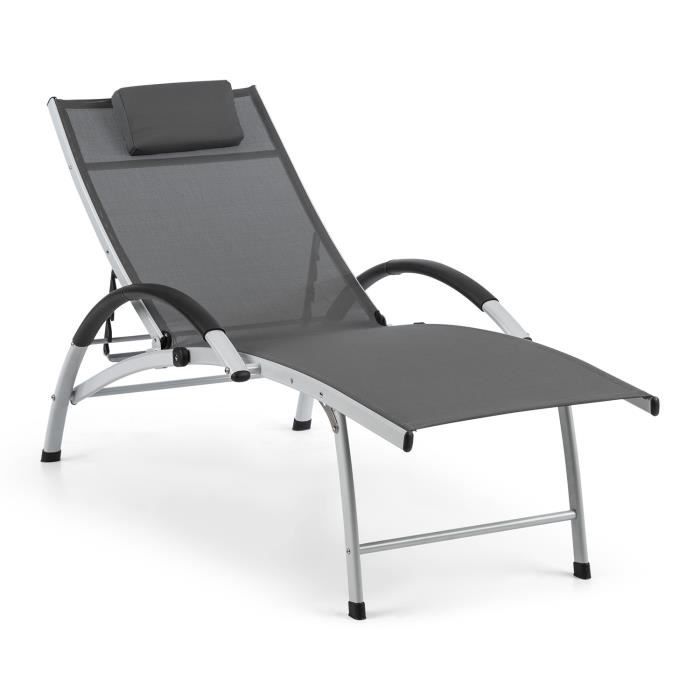 Blumfeldt Sun Valley Chaise longue de jardin - Transat pliant avec coussin extra-doux - dossier réglable 50-87 cm - aluminium gris
