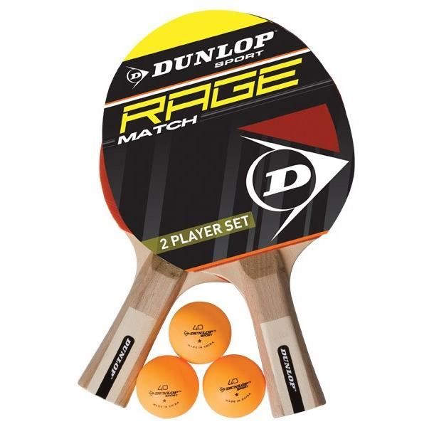 DUNLOP Set de tennis de table Rage Match 2 Joueurs 2 raquettes + 3 balles