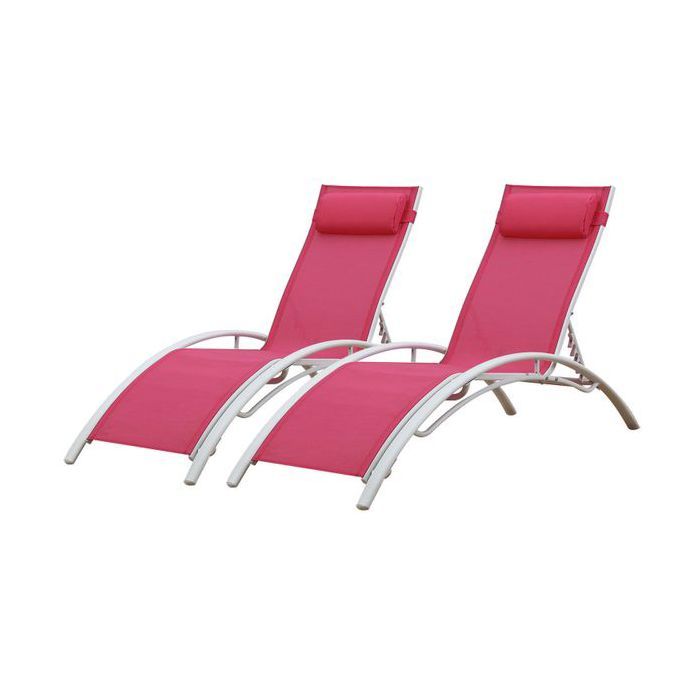 Lot de 2 transats GALAPAGOS en textilène fuchsia - aluminium blanc