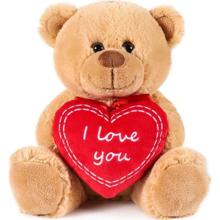 BRUBAKER Peluche Ours / Nounours - 25 cm - Brun - Cœur en Peluche 'I Love You' Inclus