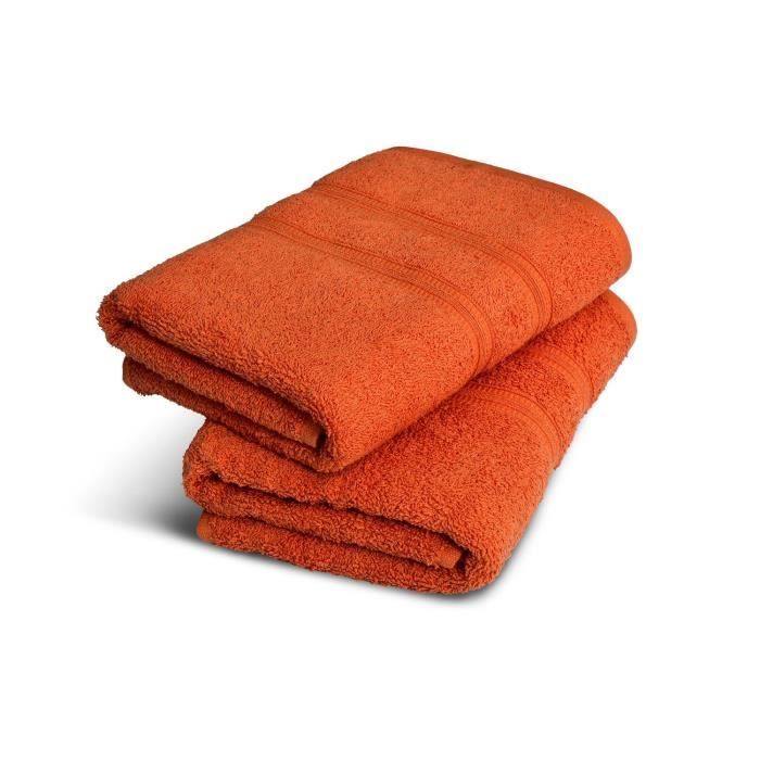 HOME LINGE PASSION Lot de deux serviettes - Orange Vintage - 50 x 100 cm