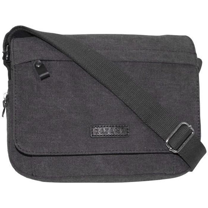 KATANA petit sac besace toile garni cuir réf 6514 gris (6 couleurs disponible)
