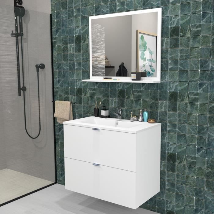 Meuble sous-vasque MALAGA 80 cm + vasque + miroir / Blanc