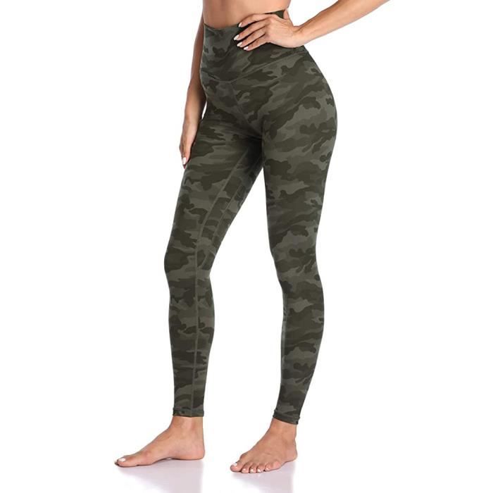 Pantalon de yoga taille haute sport pour femme Legging imprimé camouflage Activewear Vert militaire