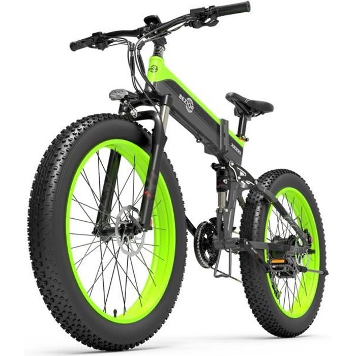 Vélo électrique 26- Bezior X1000, 48V 12.8Ah, 1000W moteur, Vitesse Max 40km/h, frein à disque - Vert