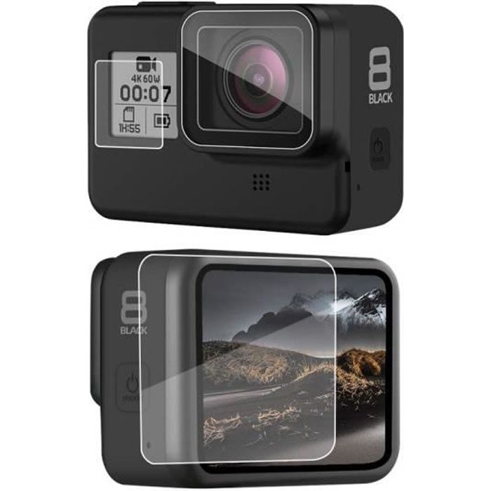 ®cBOX pour GoPro HERO Black 8 - kit de 3 Film Protecteur en Verre Trempé: Ecran, objectif et LCD digital