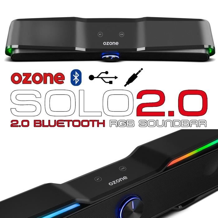 Barre de son Ozone Solo à led RGB, Commande tactile, Bluetooth, compatible PC, MAC, Tablette et Smartphone