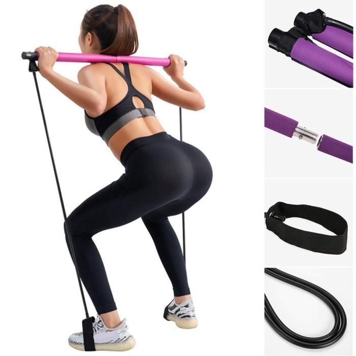 Kit de barre de Pilates portable avec bande de résistance Exercice de yoga Barre de Pilates avec boucle -Rose