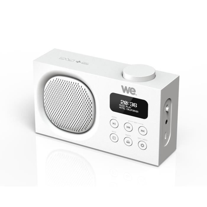 Radio portable DAB+-FM rechargeable RMS 3W, Double alarme, Luminosité réglable Blanche