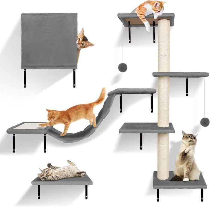 Meilleurs prix pour Mur D'Escalade Pour Chat, 10 Pièces, Pont Suspendu Avec Sisal Antidérapant, Colonnes À Gratter Avec Sisal, Repos Et Étagère M[M432]
