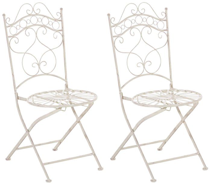 Lot de 2 chaises de jardin terrasse balcon design rustique en fer forge creme vieilli 10_0002864