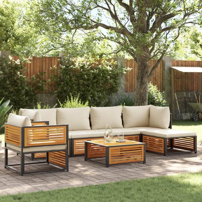 VIDAXL Salon de jardin 7 pcs Bois Massif d'Acacia - vue 4