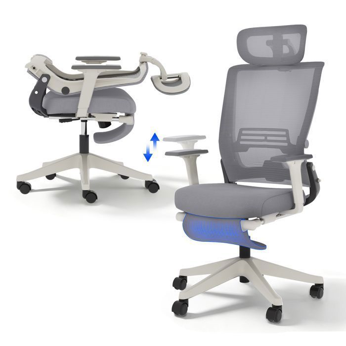 FlexiSpot Chaise de Bureau Ergonomique Chaise Pliante avec Support Lombaire Appui-Tête 2D Chaises avec Repose-Pieds Gris
