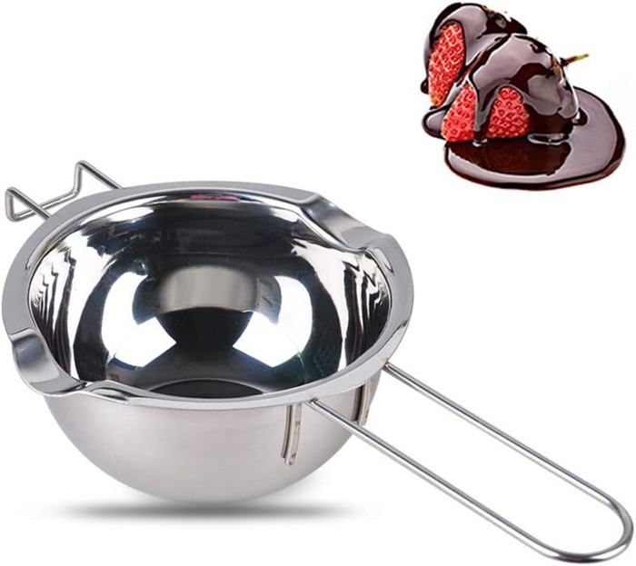 Bol Bain-marie Inox 400ml + Cuillère - Pour Fondre Cire, Chocolat, Beurre - Poignée Silicone