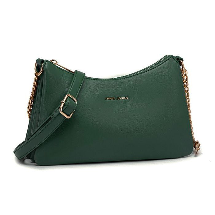 Pochette Bandoulière - David Jones - Petit Sac Epaule Cuir PU Femme - 3 Compartiments Sacoche Plate - Vert