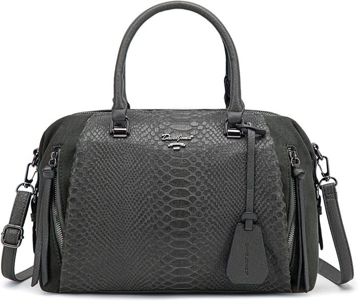 Sac à Main Bowling - David Jones - Sac Bandoulière Polochon Porté Epaule Cuir PU Serpent Suédine - Gris