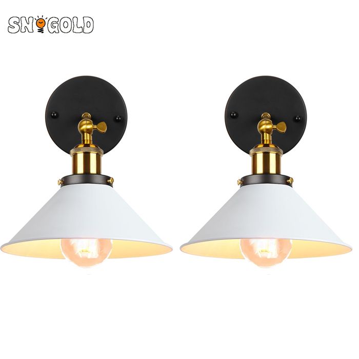 SNOGOLD 2X Applique Murale Rétro Abat-jour Ø22cm Blanc en Forme de Parapluie E27 Luminaire en Métal Vintage Plafonnier pour Couloir