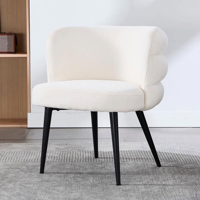 chairus Fauteuil de Salon en Chenille Fauteuil Scandinave avec Pied en Métal Chaise Rembourrée sans Accoudoirs pour Chambre Beige
